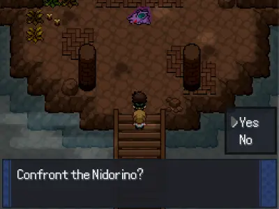 A screenshot of a Nidorino with darker colors and glowing red eyes.