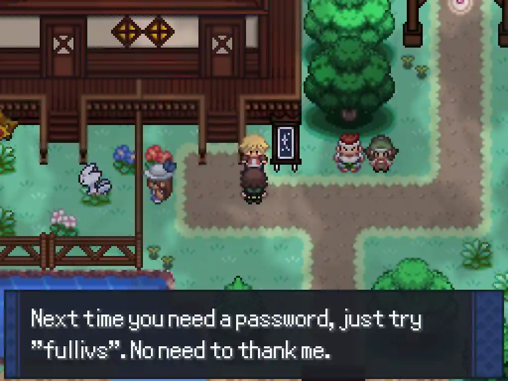 An image of a man telling me to use the password 'fullivs' next time I need one.