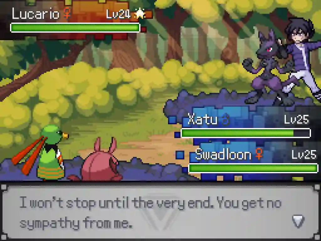 Keta sending out his final Pokemon, Lucario.