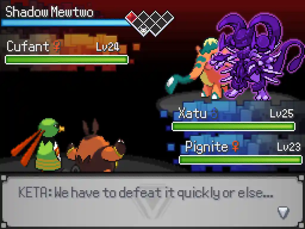 Shadow Mewtwo in battle.