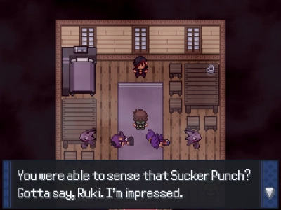 An image of Geara, surprised I dodged his Pokemon's Sucker Punches.'