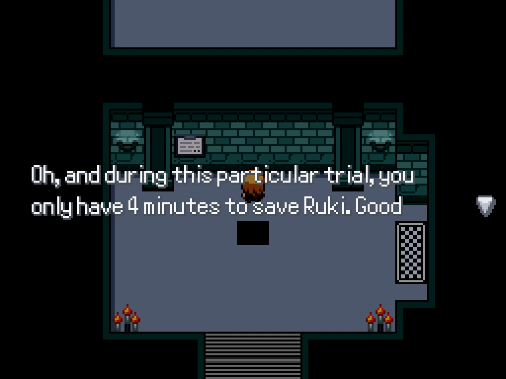 The game reminding me that I only have four minutes to save Ruki (that's me!)