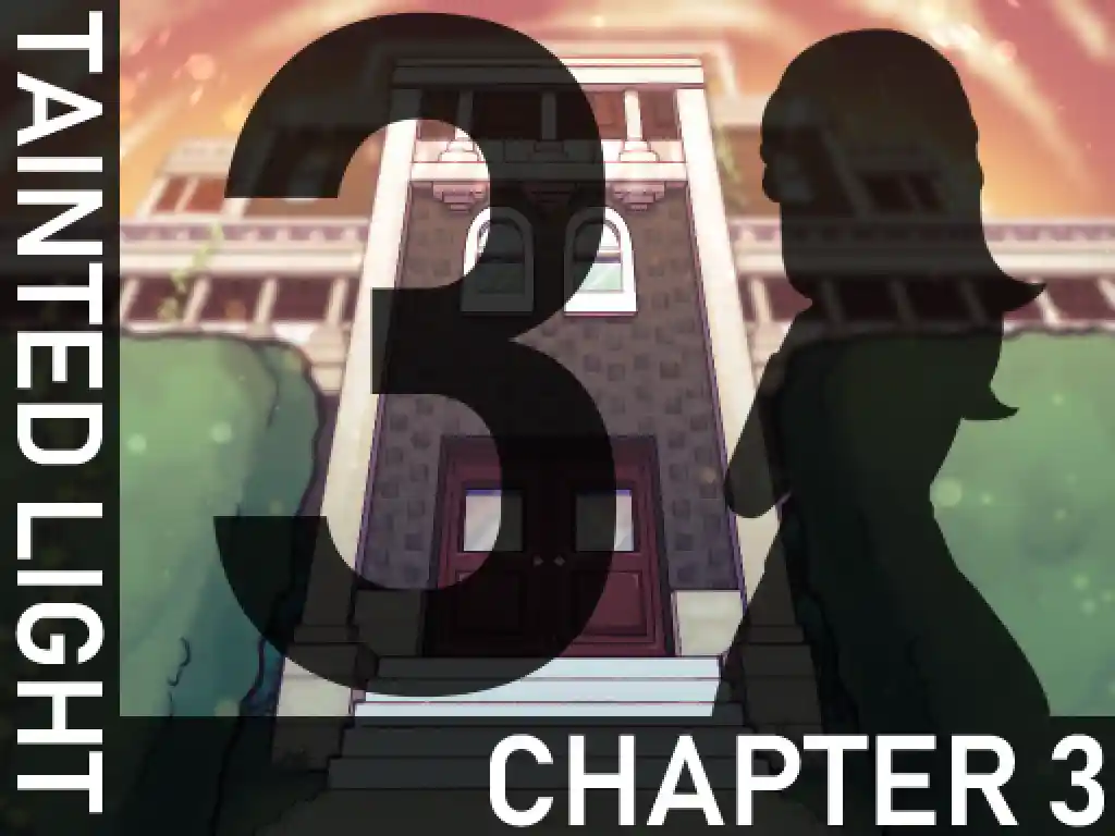 The chapter three title card in Pokemon Rejuvenation. There's a big manor here. The chapter title is 'Tainted Light'
