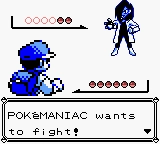 A screenshot from Pokemon Blue showing the Pokemaniac trainer class.