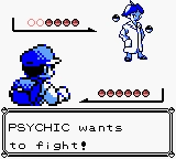 A screenshot from Pokemon Blue showing the Psychic trainer class.